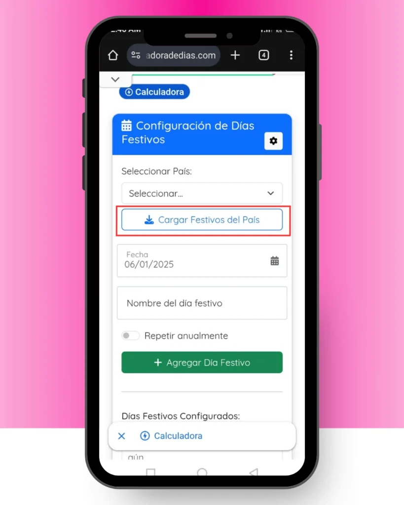 Paso 2 Configura los Días Festivos (Opcional)